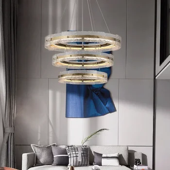 Модерна луксозна полилей от стъкло с водна ромолящи в хола за ресторант, Тавана лампа за спални, вътрешна стълба хол, Люстровые осветителни тела