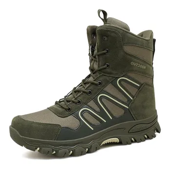Мъжки туристически обувки HIKEUP с високо берцем, Зимни градинска обувки, специални тактически военни обувки, мъжки модни улични водоустойчиви Размери 39-47