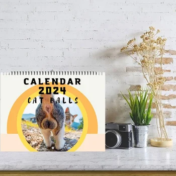 Календар Cat Balls 25x19 см Забавен календар Cat Butthole Calendar 12-месечен Календар Cat Топки в 2024 година