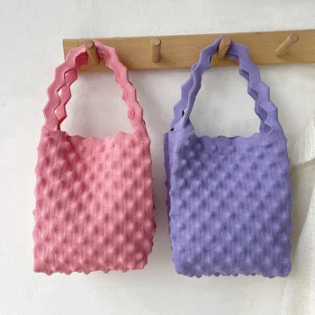 Малка квадратна чанта Дамска чанта цвят карамел Корейската версия Нишевого дизайн Вязаная чанта с ананас Чанта за пазаруване Обяд-бокс Чанта