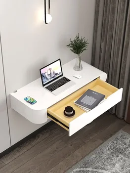 Монтиране на Окачен Кремаво-бял Домашен Окачен маса за малък апартамент, лавица за книги, бюро от масивно дърво, Офис Компютърно бюро