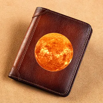 Мода 2024 г., Дизайн на Слънцето, мъжки портмонета от естествена кожа с печат на Rfid, Тънък кратък НОМЕР, държач за кредитни карти, Женствена чанта за пари