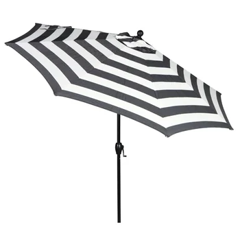 Открит 9-инчов чадър за двор Ibiza в ивица с кръгла дръжка премиум-клас