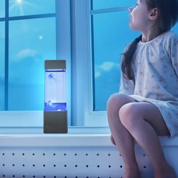 Фантазийный USB / акумулаторен резервоар за вода с медузи♫, аквариум, led лампа, с променящ се цвят, Нощни лека нощ от лава за домашна спални в стил деко