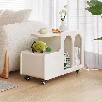 Проста количка в скандинавски кремовом стил, Произведено Малка масичка за кафе, приставной масичка за дивана, страничен шкаф за хол в малък апартамент.