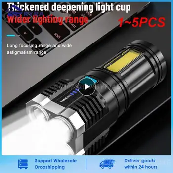 1 ~ 5ШТ Мощен 4-те led фенерче USB Акумулаторна уличен Мини-преносим фенер с подсветка, тактическо осветление COB LED