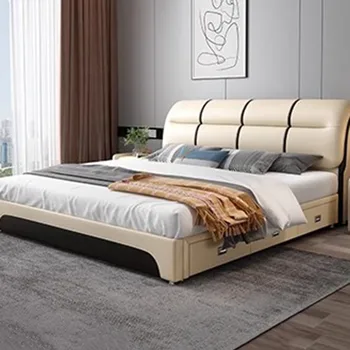 Луксозна Европейска двойно легло, модерна рамка от бяло дърво King Size, таблата двойно легло, детска, мебели за спални