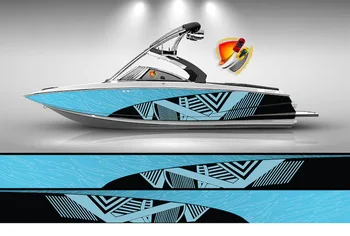 Светло сини и черни линии, модерна графична vinyl стикер за увиване на лодка, Риболов на костур, Понтон, на конзолата спортист, Носа част, Палубни лодки Watercr