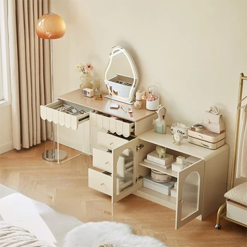 Организирането Бяла Тоалетка в спалнята с чекмедже и Огледало, Модерни и Луксозни Скринове, Комплекти за съхранение на козметика, Мебели за дома Schminktisch