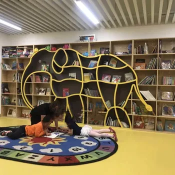 Креативна детска лавица за книги, рафт за четене във формата на слон, рафт за книги със снимки в библиотека, мека рафт за детска градина във формата на стена