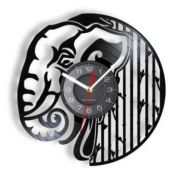 Стенен часовник с животните на Сафари и Слонове, направени от винил плочи, албум в стил ретро, часовници за домашен интериор на дивата природа, Тихи, не Тикающие стенни часовници