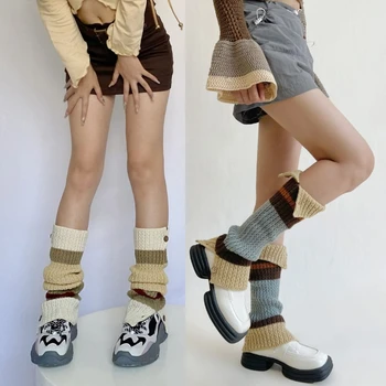 Дамски гети за студенти от колеж, Възли шарени чорапи копчета с ревера, чорапи, без долната част на краката, копчета за обувки, Чорапи, покривала за крака M6CD
