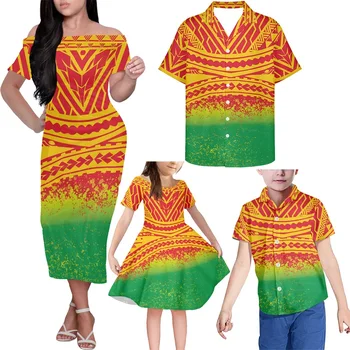 HYCOOL Полинезийски Tribal разпечатки с наклон, 4 бр., семейна дрехи с открити рамене, вечерни рокли за майки и Дъщери, подходящи двойки по поръчка.