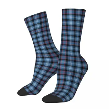 Всесезонни чорапи в irish клетка с шарките на Фицджералд, сини чорапи в irish клетка, висококачествени чорапи за екипажа, ежедневни чорапи за подарък унисекс рожден ден