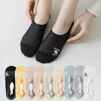 Дамски Прозрачни нескользящие Невидими Бели къси чорапи, без да се показва, Летни Домашни чехли от фина памучна мрежа с дълбоко деколте на глезена-лодочке