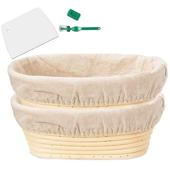 Комплект кошници за proofer Banneton - Кошница за печене на хляб, квас ръчно изработени, стъргало за тестото/режещи инструменти и тъканта на лигавицата Brotform