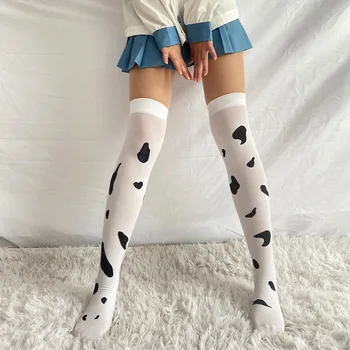 Сладък и секси чорапи с шарени крави за момичета, чорапогащи над коляното, индивидуалност в студентски стил, скъпа мода удобна кавайная жена
