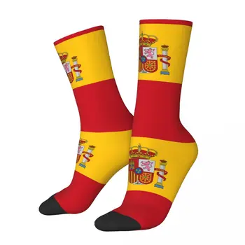 Чорапи с испански флаг, Зимни червени чорапи, кавайные женски удобни чорапи с принтом, улични мини чорапи