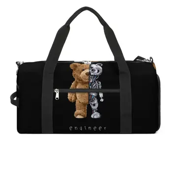Спортни чанти Bear Инженер, мультяшное животно с обувки, спортна чанта, преносим парна баня чанта, пътна тренировочная Колоритен чанта за фитнес