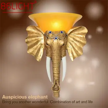 86LIGHT Модерен стенен лампа във формата на слон, интериорен led творчески Европейския златна лампа от смола, стенни лампи за дома, всекидневна, коридор
