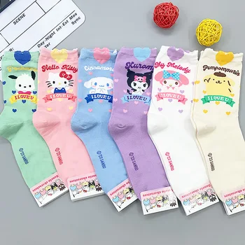 Kawaii Kuromi My Melody Hello Kitty Мультяшные Дишащи Памучни Чорапи Дамски Аниме Sanrio Девчачье Сърцето Сладки Удобни Чорапи До средата на Прасците