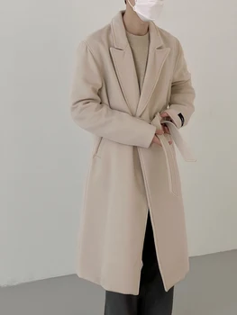 2023 Зимно палто, вълнена Мъжка Мода-Дълги Вълнени смеси от Английската Бизнес Ежедневното Палто Мъжки Обикновена Дебели Вълнени палта и Якета H95