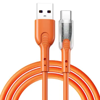 USB кабел C с мощност 65 W, Оранжево Тел за бързо зареждане 6A, Кабел за пренос на данни Type C, който лесно да се прекъсне, Аксесоари за кабели за мобилни телефони