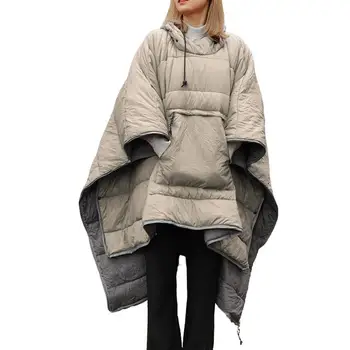 Топло Туристическа носимое одеало с качулка, Ультралегкий зимни дебели дъждобран, яке-наметало, naka в памучна зимна удебелена яке