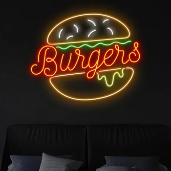 Неонова реклама с Хамбургер Burger Неонови Надписи за Бързо Хранене На Поръчка е Открит Магазин Неон Led Знак за Ресторанта Кухня Магазин Декор на Стените Лого