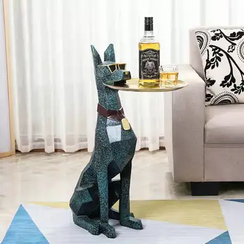 Доберман Пинчер разтегателен ъглов часа декорация на хола, маса за кучешки тава малка масичка за кафе Творческа моделиране на анимационни животни