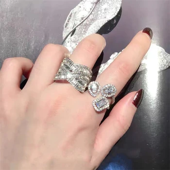 ins advanced heavy industry отворен пръстен с пълна диамант е просто геометрично лесно луксозно дизайнерско хипоалергичен бижу от сребро