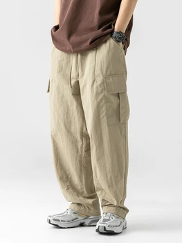 Нови Ежедневни Панталони с много джобове, Японски Дрехи за Мъже, Пролетно-Есенни Улични Свободни Обикновена Директни Широки Панталони-Cargo