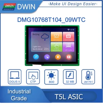 DWIN 10,4 инча Резолюция 1024*768 Висока Яркост HMI IPS TFT-LCD Промишлен Анти-UV модул TTL/RS232 Arduino DMG10768T104_09W