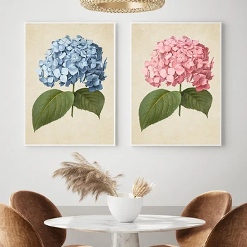 Цвете хортензия, Реколта ботанически плакати и щампи, френски Кънтри, монтиране на изкуството, платно картина за дома в хола