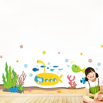 Стикери за стена с изображение на морски обитатели, на риба, за декорация на детска стая, Баня, Направи си сам, Стенни картини на животни, Художествена стикер за дома