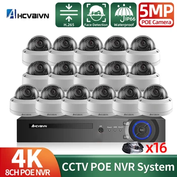 AHCVBIVN 5MP Ultra HD POE ВИДЕОНАБЛЮДЕНИЕ Security Protection Camera NVR Kit 16CH H. 265 In/Външен Водоустойчив Комплект Камери за Видеонаблюдение