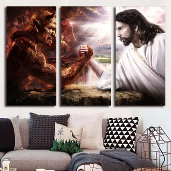 3 предмет с HD печат, Исус Христос, Армрестлинг с дявола, картината 