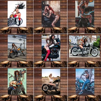 Секси Горещо момиче, попка, монтиран на стената художествен плакат, Ретро мотоциклет, автомобил на Знаме, флаг, мъжки пещера, Интериор на Гаража, знак, най-добрият подарък за мъже