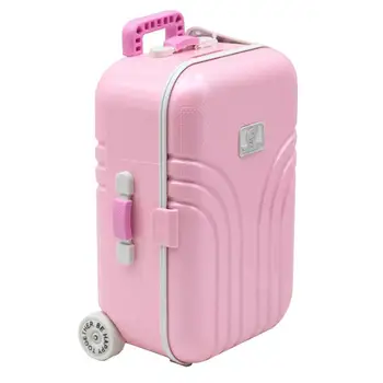 Детски куфар, играчка, кукла, количка, мини куфар на колела, аксесоари за кукли, Розово пътен куфар, пълен с хубави принтом за момичета
