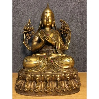 12-инчов бронзов домашен култ фън шуй, тибетския будизъм, гуру Буда Цонкапа