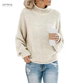 Модерен женски пуловер с висока воротом Есен Зима 2023, Женски Коледни пуловери, Дамски пуловер высокоэластичный