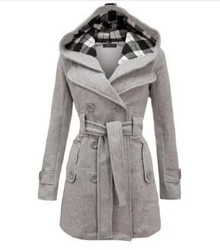 Модно вълна палто, дамска топла руното яке с коланите, Двубортная однотонная ежедневни яке 2022, Зимно винтажное фино дамско палто