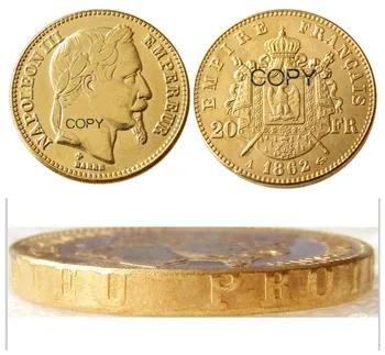 Франция 20 Франция 1862A наполеон III Позлатени Копие Монети
