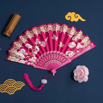 Древен Китайски Сгъваем Фен с пискюли Японското Изкуство на Ръчно Фен Занаят, Момичета, Жени, Подарък за Украса за дома Древен Танц Декор