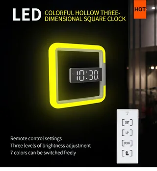 3D LED Цифров Часовник Будилник Огледално Кухи Стенни Часовници 7 Цвята Модерна Температура Дата на нощна светлина За Дома Хол Ру