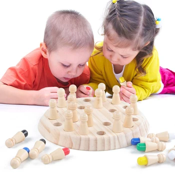 Детски дървени играчки-пъзели, шахматен мач с паметта на цвят, интелигентни настолни игри за детски партита, детски образователни образователни играчки