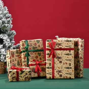 6 Бр Листа коледно амбалажна хартия Весела Коледа, Рулонная опаковка за детски, празнични подаръци, Декоративна хартия за бродерия, подаръци за декор