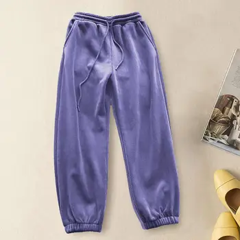 Дамски зимни панталони Удобни дамски зимни пижамные панталони с еластичен ластик в талията, подплатени панталони за джогинг от студ за жени