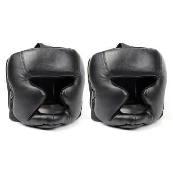 2X Черни добри главата убора Защита на главата Тренировъчен шлем, Защитно облекло, за кикбоксинга