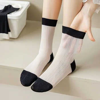 Дамски чорапи, Пролет-лято, на ултра-Тънки Чорапи, Японски стил, Бамбуковое влакна, Прозрачни Мрежести чорапи с висока дълга тръба, Модни женски